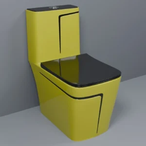 DOT Premium Quality 2023 Shining Matt Yellow Commode With Black Finishing Line And Round Flush Button Western Commode