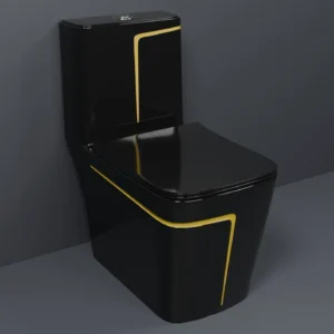 DOT Premium Quality 2010 Shining Black commode with Yellow Finishing Line and Round Flush Button Western Commode